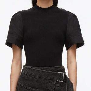 3.1 Phillip Lim Compact Rib Top with Contrast Sleeves | Black | Size M